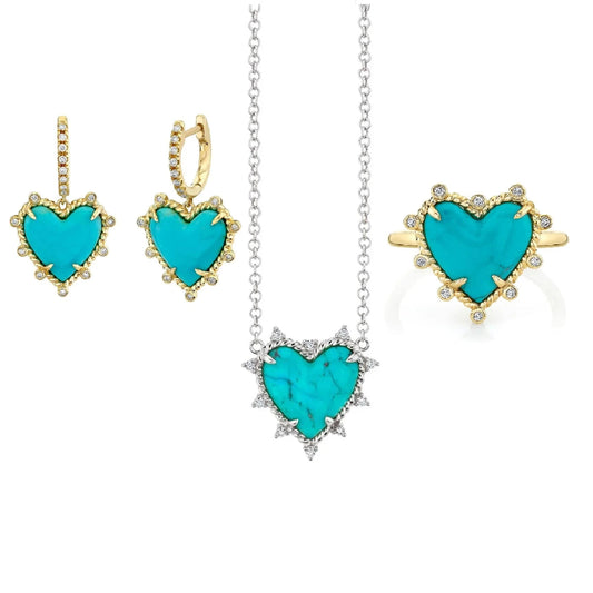 2023 Fashion Fine Women Girl Gift Jewelry Set Micro Pave 5A CZ Prong Setting Heart Shape Turquoise Necklace