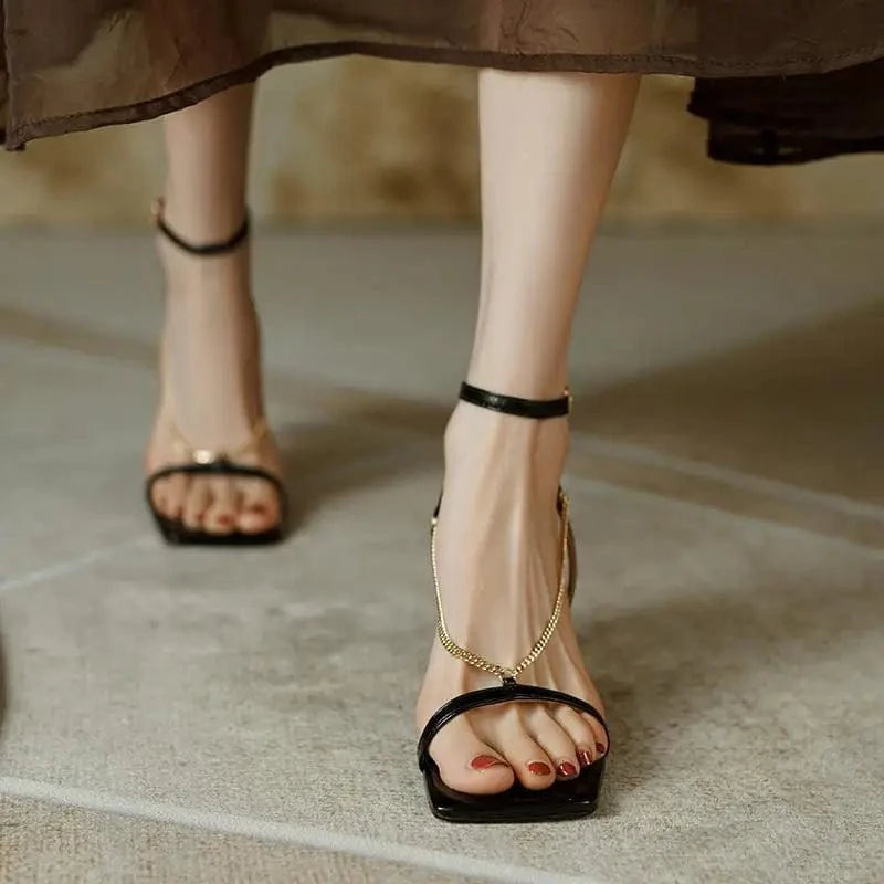 2023 High Heels Shoes For Women Gold Elegant Sandales Femme Fashion Streetwear New High Quality High Heel Sandals