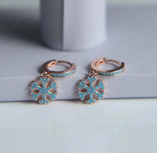 2023 high quality pave nano turquoise snowflake dangle Huggie hoop earring Christmas gift fashion women jewelry