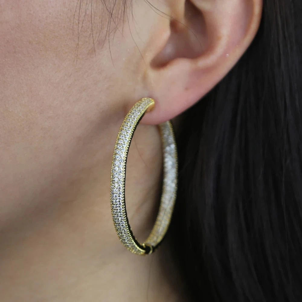 2023 iced out bling 5A cz women jewelry sparking bling silver cz diamond chain 50mm hoop earring