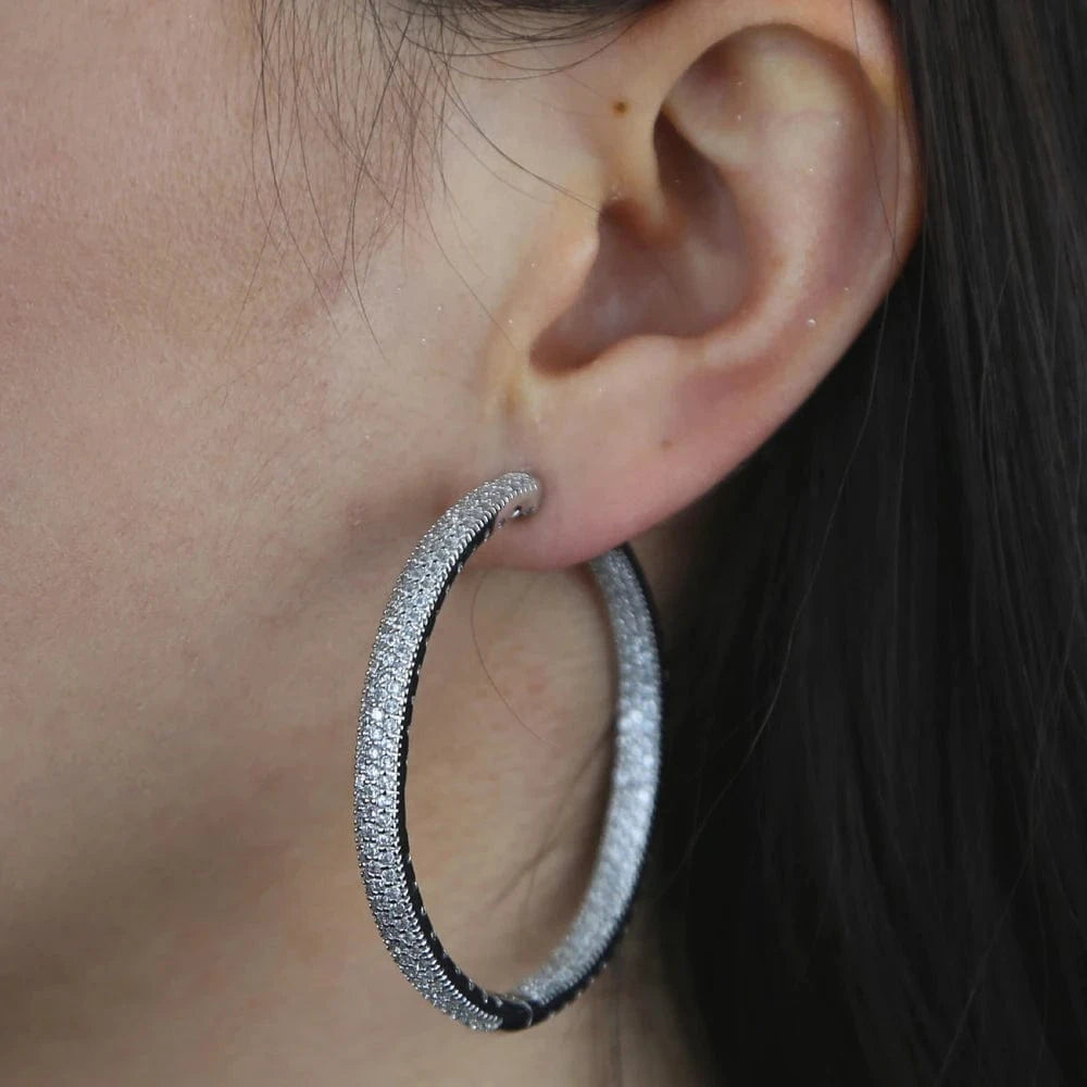 2023 iced out bling 5A cz women jewelry sparking bling silver cz diamond chain 50mm hoop earring