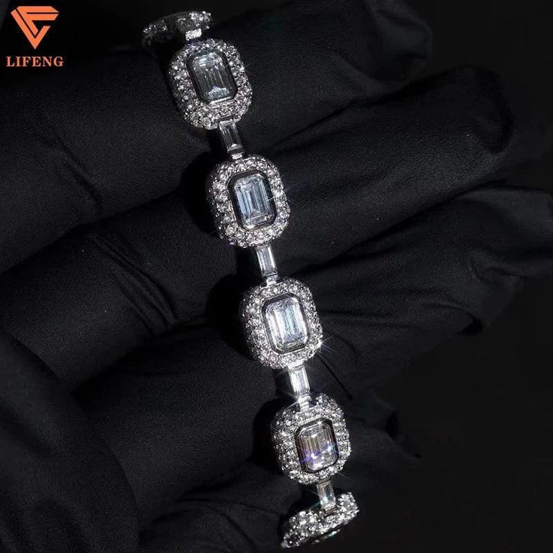 2023 New Arrival Fashion Jewelry 8mm Full Emerald&Round Cut Diamond S925 Tennis Chain Iced Out VVS Moissanite Bracelet
