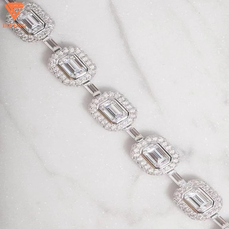 2023 New Arrival Fashion Jewelry 8mm Full Emerald&Round Cut Diamond S925 Tennis Chain Iced Out VVS Moissanite Bracelet