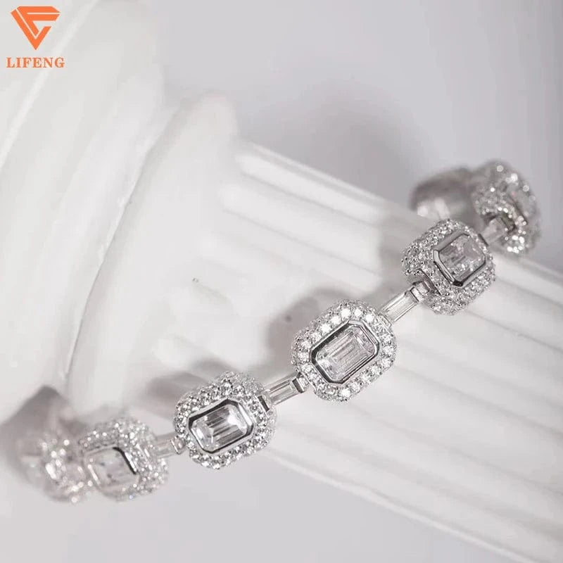 2023 New Arrival Fashion Jewelry 8mm Full Emerald&Round Cut Diamond S925 Tennis Chain Iced Out VVS Moissanite Bracelet