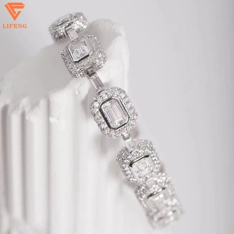 2023 New Arrival Fashion Jewelry 8mm Full Emerald&Round Cut Diamond S925 Tennis Chain Iced Out VVS Moissanite Bracelet