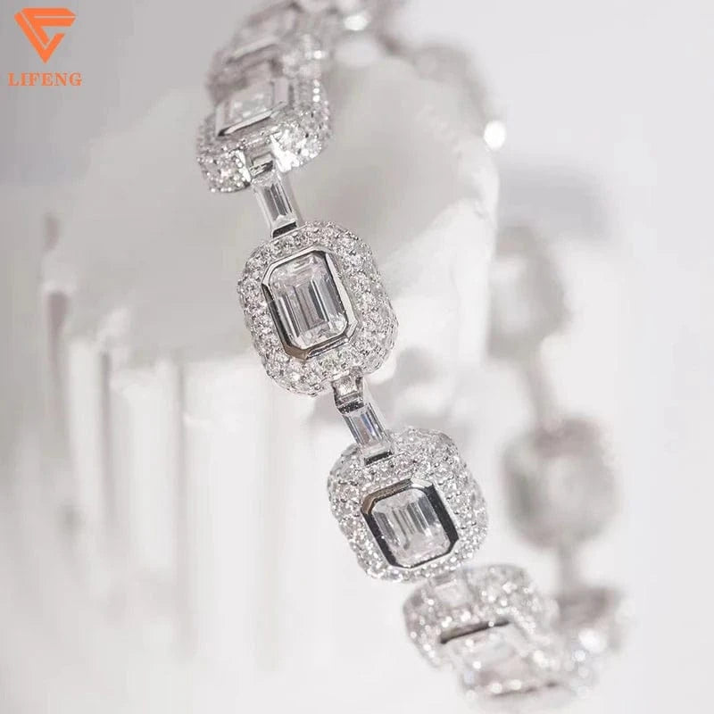 2023 New Arrival Fashion Jewelry 8mm Full Emerald&Round Cut Diamond S925 Tennis Chain Iced Out VVS Moissanite Bracelet