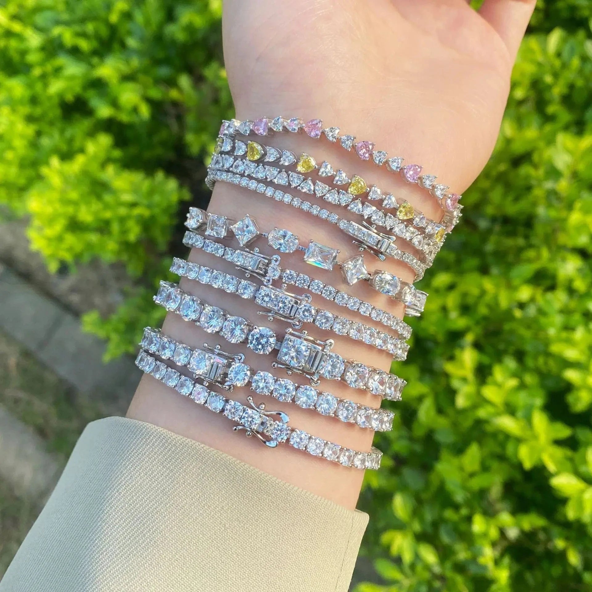 2023 new arrivals jewelry 3-6mm Color Geometric Cubic Zirconia Tennis Bracelets 925 Sterling Silver Jewelry