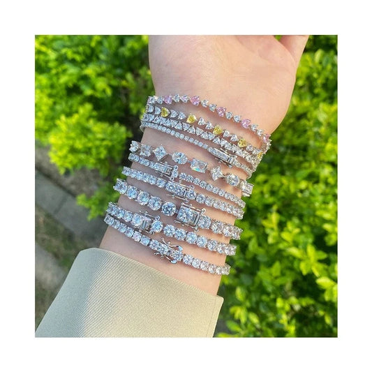 2023 new arrivals jewelry 3-6mm Color Geometric Cubic Zirconia Tennis Bracelets 925 Sterling Silver Jewelry