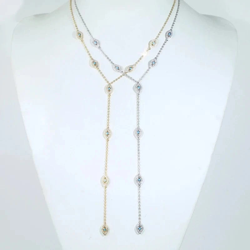 2023 New Arrived Bling Silver Gold Plated Fashion Women Jewelry 5A CZ Lariat Y Evil Eye Long Chain Necklace
