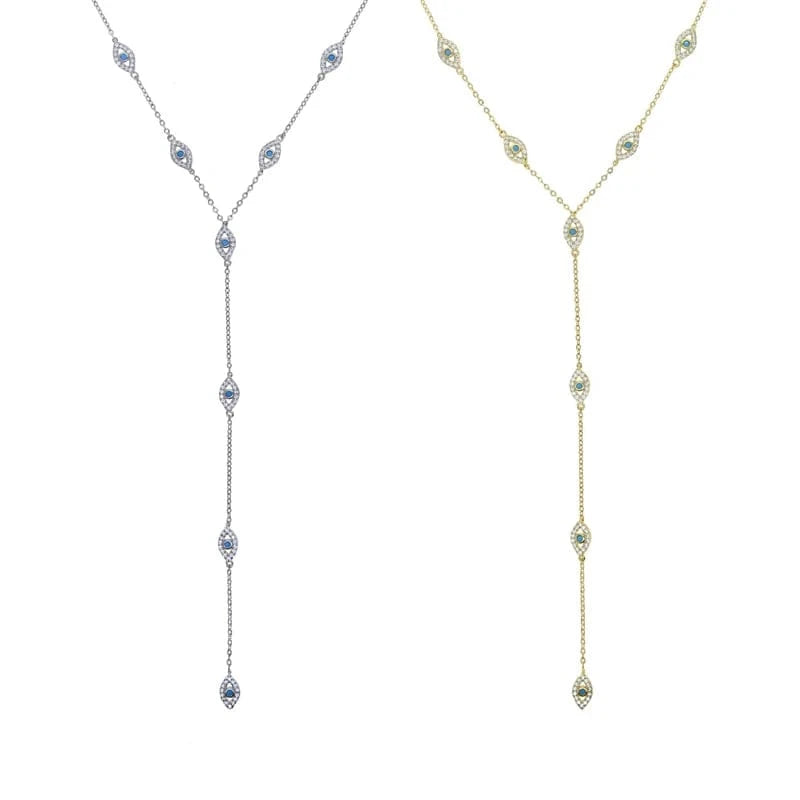 2023 New Arrived Bling Silver Gold Plated Fashion Women Jewelry 5A CZ Lariat Y Evil Eye Long Chain Necklace