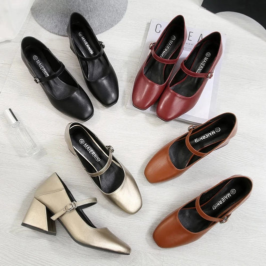 2023 new design shoes women hot selling fashion Mary Jane pump shoes women wholesale price square heel pump shoes