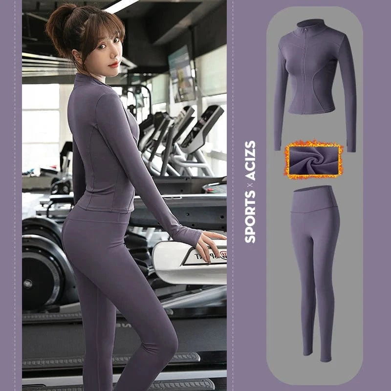 2023 New Design Women's 2-Piece Active Wear Zip Tracksuit Slim Fit Jogger Nylon Spandex Sports Jacket Top Butt Lifting Plus Size