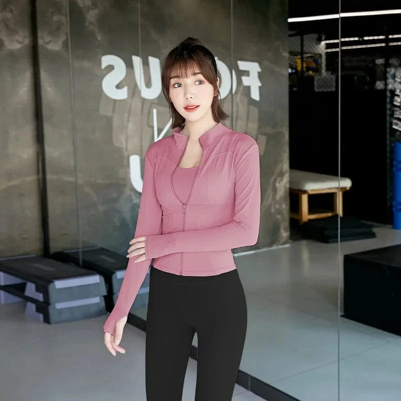 2023 New Design Women's 2-Piece Active Wear Zip Tracksuit Slim Fit Jogger Nylon Spandex Sports Jacket Top Butt Lifting Plus Size