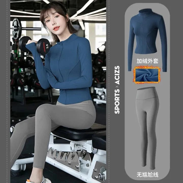 2023 New Design Women's 2-Piece Active Wear Zip Tracksuit Slim Fit Jogger Nylon Spandex Sports Jacket Top Butt Lifting Plus Size