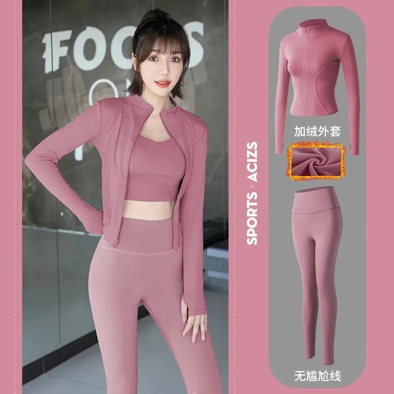 2023 New Design Women's 2-Piece Active Wear Zip Tracksuit Slim Fit Jogger Nylon Spandex Sports Jacket Top Butt Lifting Plus Size