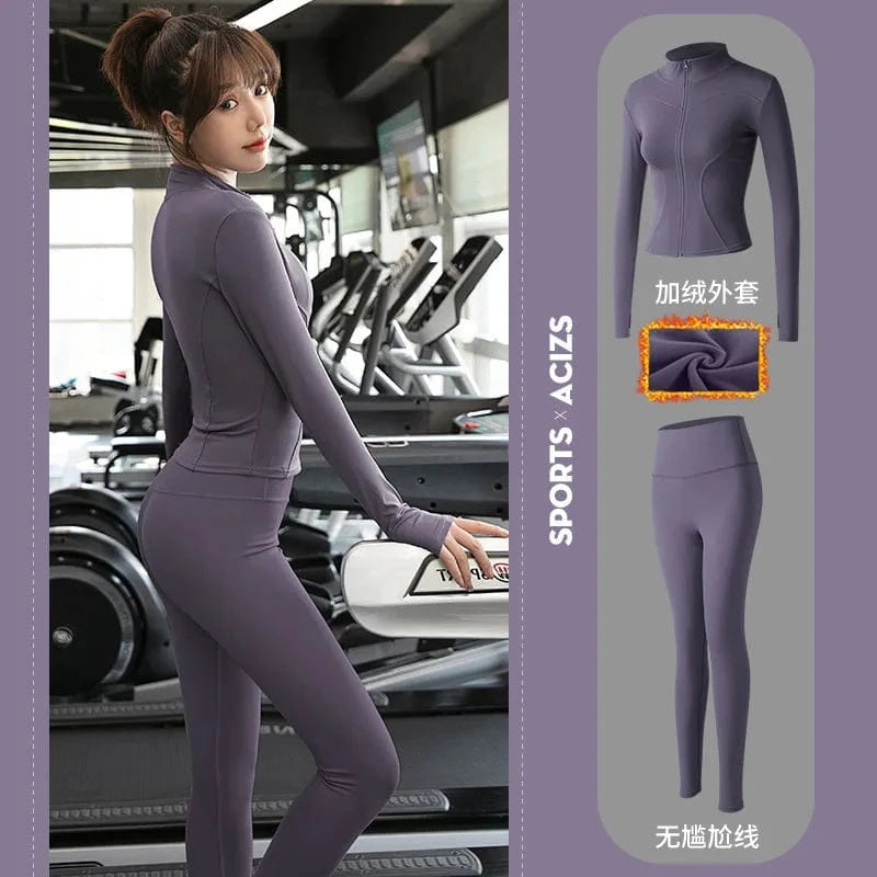 2023 New Design Women's 2-Piece Active Wear Zip Tracksuit Slim Fit Jogger Nylon Spandex Sports Jacket Top Butt Lifting Plus Size