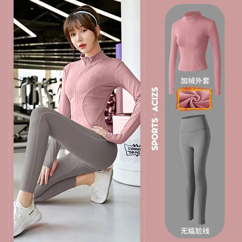 2023 New Design Women's 2-Piece Active Wear Zip Tracksuit Slim Fit Jogger Nylon Spandex Sports Jacket Top Butt Lifting Plus Size