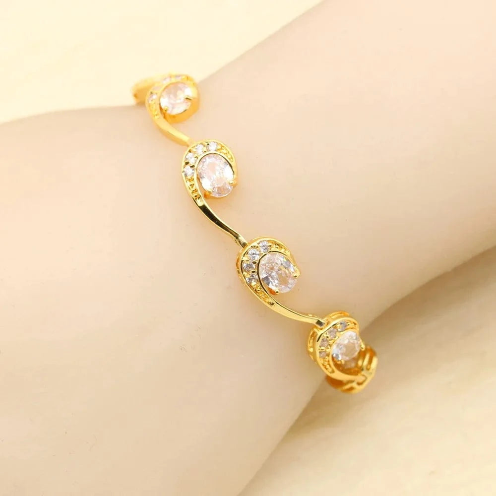 2023 New Gold Color Jewelry Sets For Women Wedding White Zircon Bracelet Earrings Necklace Pendant Ring Gift
