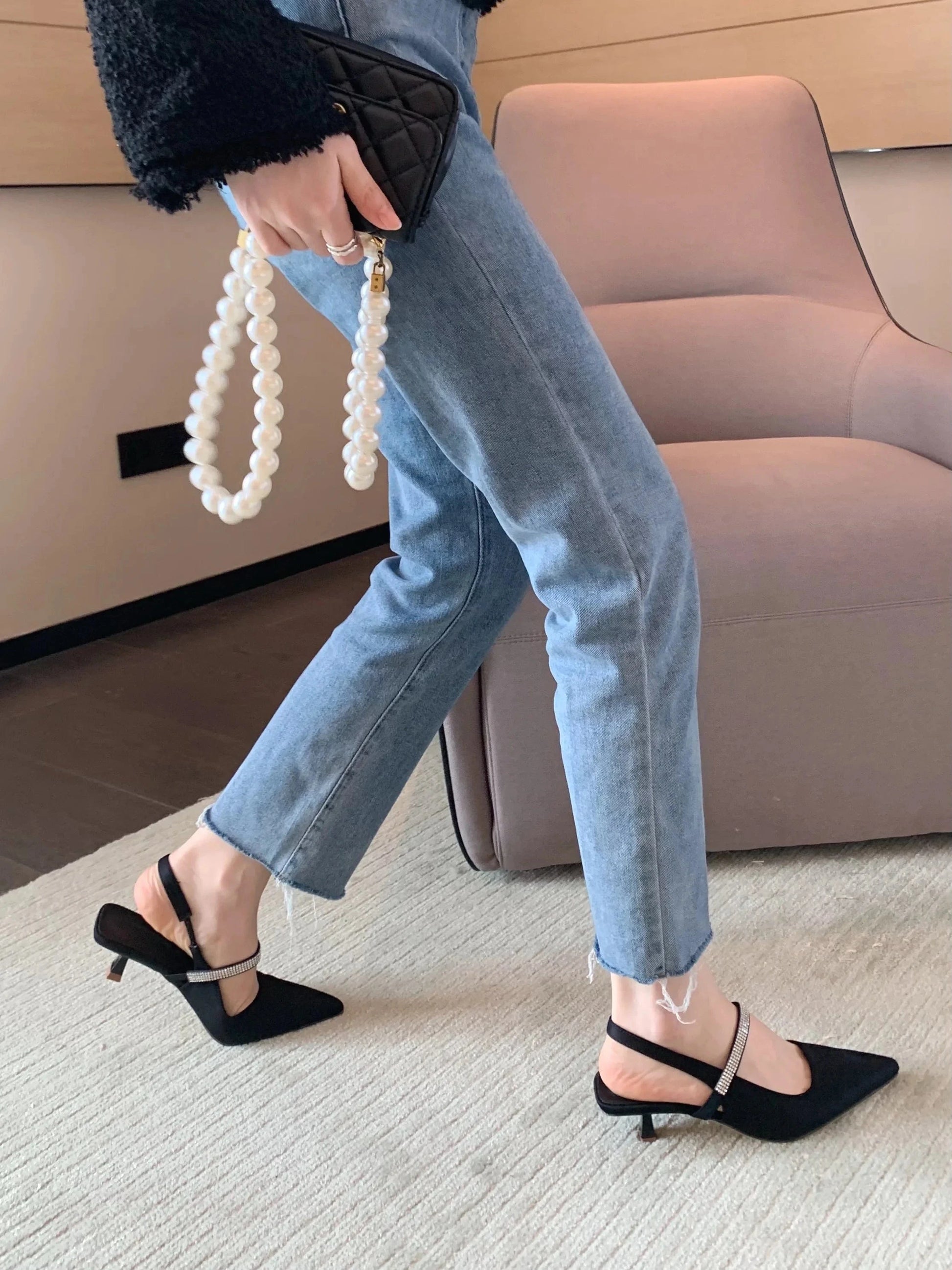 2023 new pointed toe all-match stiletto women's single shoes with high heel toe back empty sandals