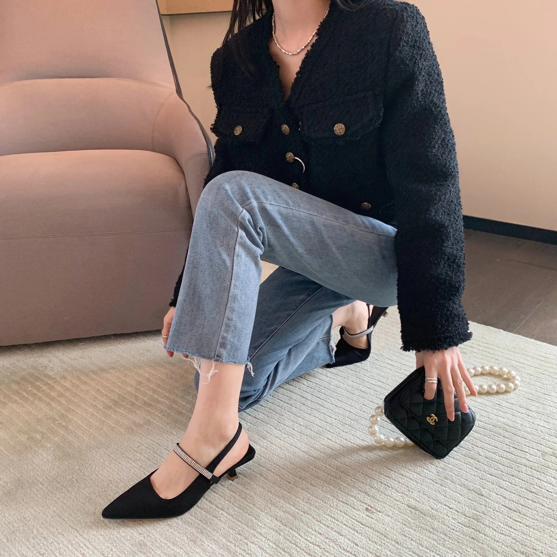 2023 new pointed toe all-match stiletto women's single shoes with high heel toe back empty sandals