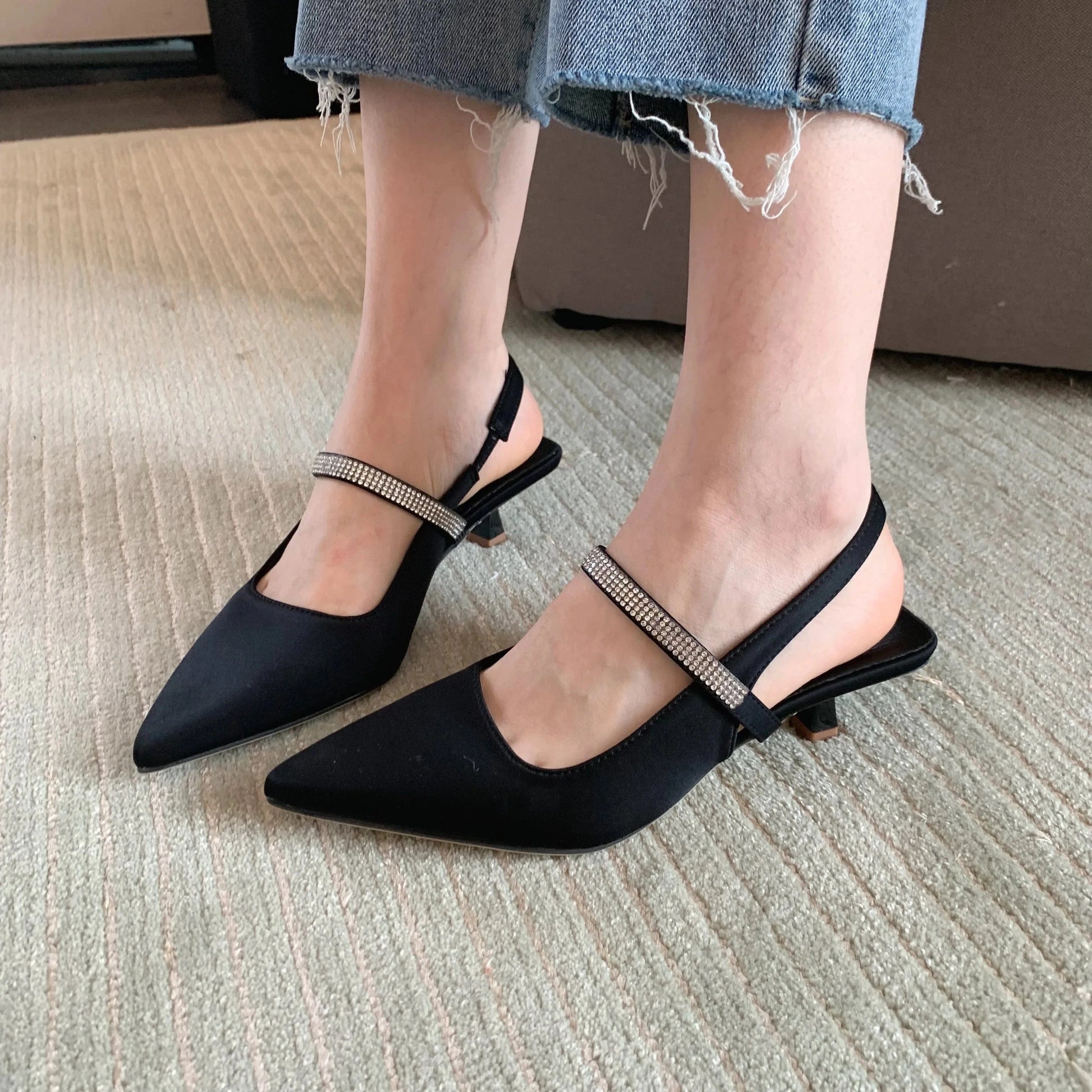 2023 new pointed toe all-match stiletto women's single shoes with high heel toe back empty sandals