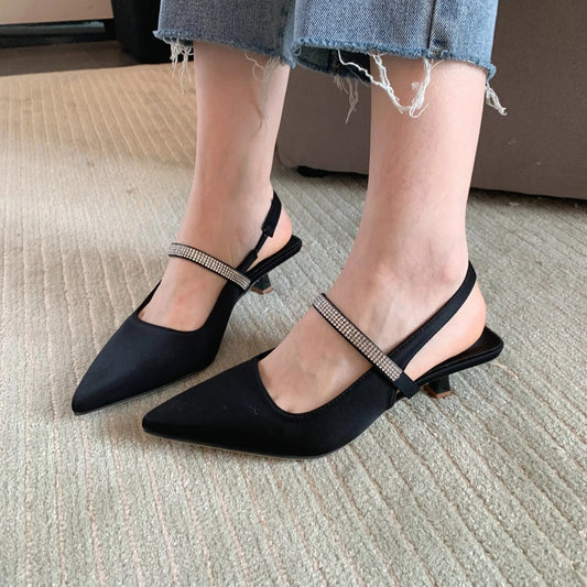 2023 new pointed toe all-match stiletto women's single shoes with high heel toe back empty sandals
