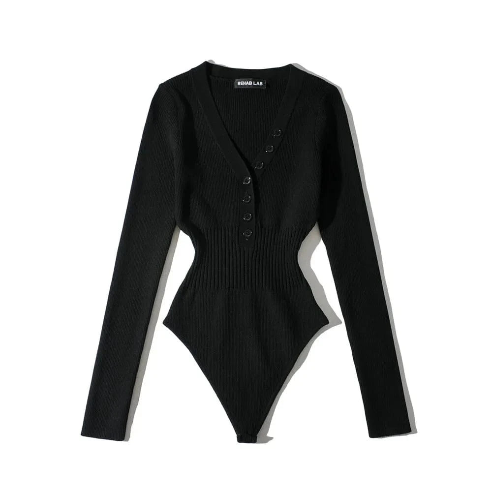 2023 New Wholesale V-Neck Long-Sleeve Waist Slim Fit Fashion One Piece Women Thong Bodysuit
