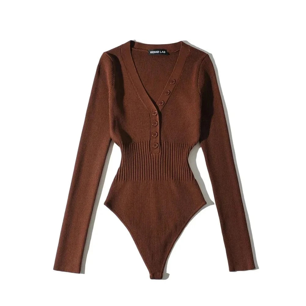 2023 New Wholesale V-Neck Long-Sleeve Waist Slim Fit Fashion One Piece Women Thong Bodysuit