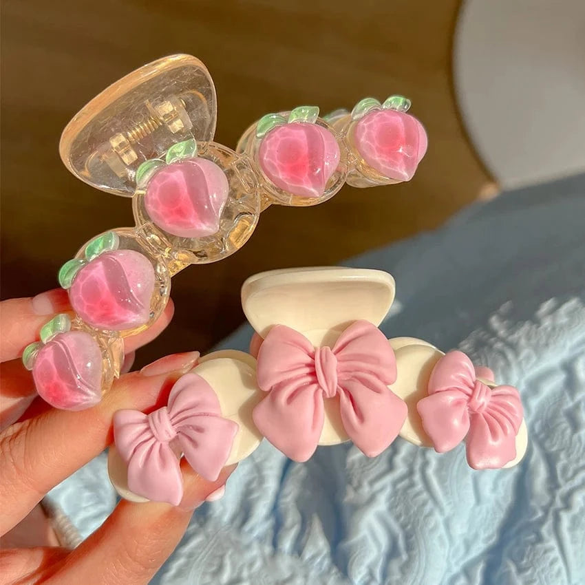 2023 Spring Korean Fashion Hair Accessories Bowknot Big Hair Clamp Pink Cute Honey Peach Hair Claw Clips For Woman Girls