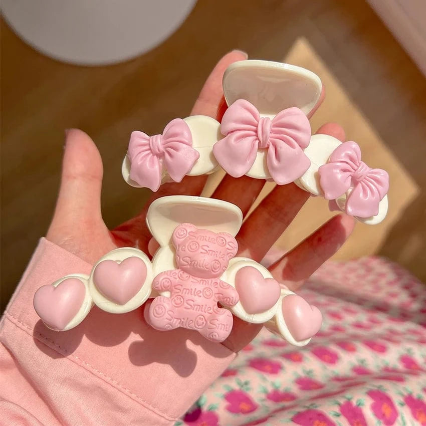 2023 Spring Korean Fashion Hair Accessories Bowknot Big Hair Clamp Pink Cute Honey Peach Hair Claw Clips For Woman Girls