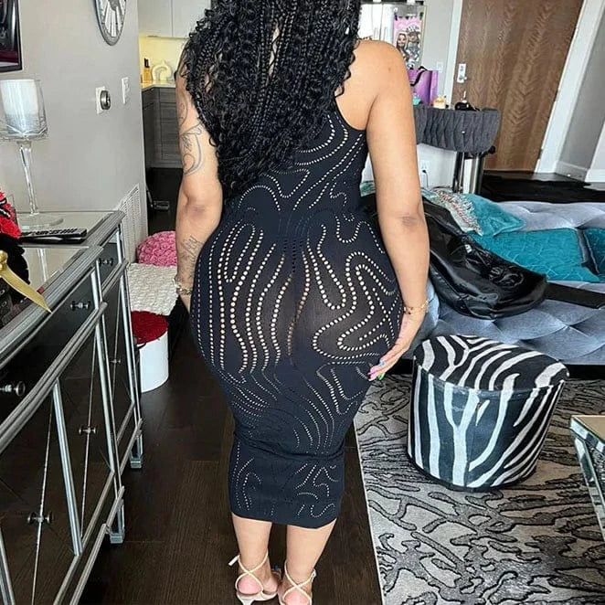 2023 Summer Women Long Dress Elegant One Shoulder Sexy Hollow Out Bodycon Lady Bodycon Black Dress