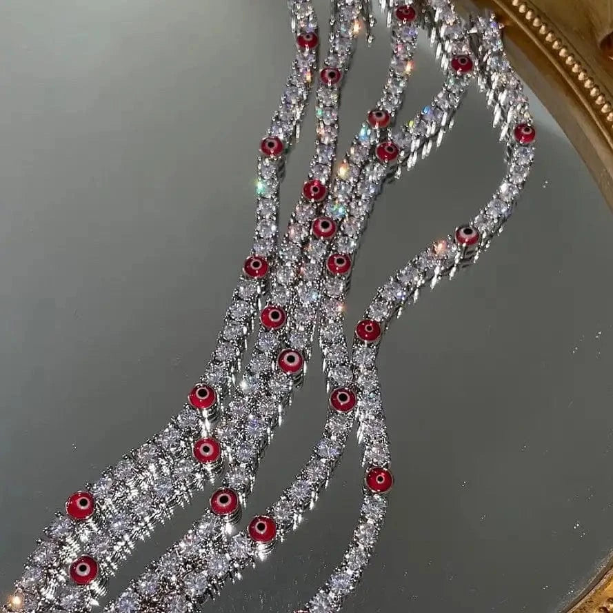 2023 top quality jewelry bling iced out micro pave cz evil eye round diamond tennis chain women bracelet