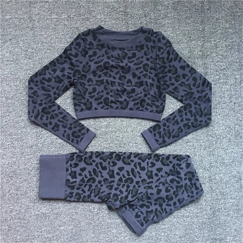 2023 Women Fashion Sexy Leopard Printed 2 PCS Yoga Set Gym Shockproof Sports Bras Sport Leggings Running Work Out Training Suit