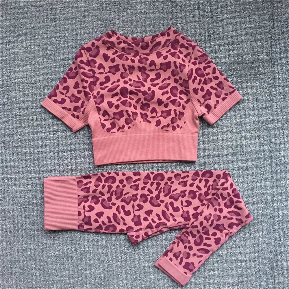 2023 Women Fashion Sexy Leopard Printed 2 PCS Yoga Set Gym Shockproof Sports Bras Sport Leggings Running Work Out Training Suit