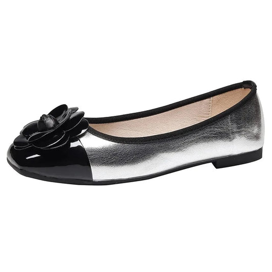 2023 Women Flats Fashion Microfiber Color Patchwork Floral Buckle Shoes Square-toe Large Size Flats Ladies Maternity Party Shoes