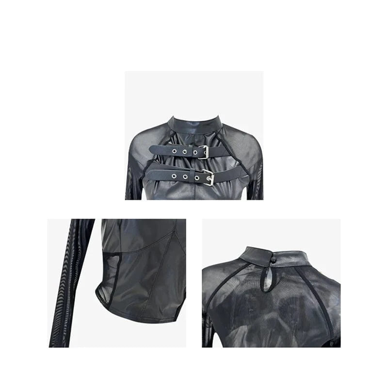 2023 Women Patchwork Black Gothic T-Shirt Punk Y2k 90s Fashion Long Sleeve Tee Top Korean Vintage Harajuku Grunge Funny T-Shirts