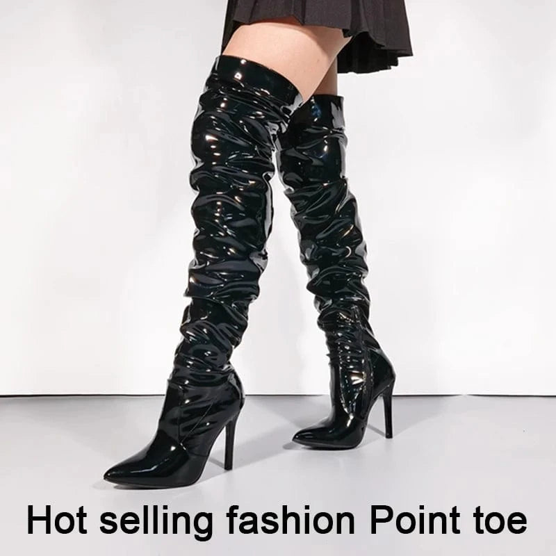 2023 Women Platform High Boots Fashion Zipper Point Toe Long Boots Ladies Sexy High Heel Thigh Boots Women Shoes