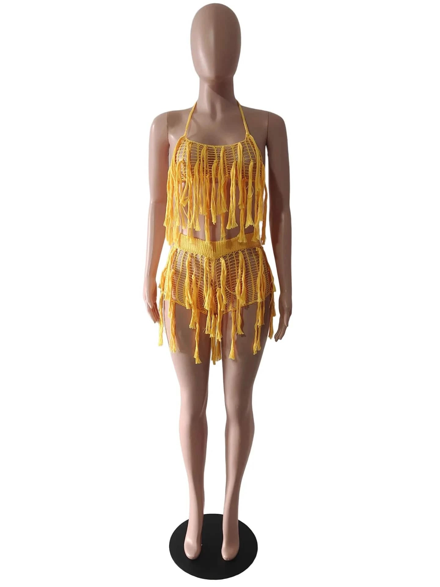 2023 Women s Sets Crochet 2 Piece Shorts Set Casual Ladies Hollow out Crop Top Two Piece set  Women Swimwear&Beachwear