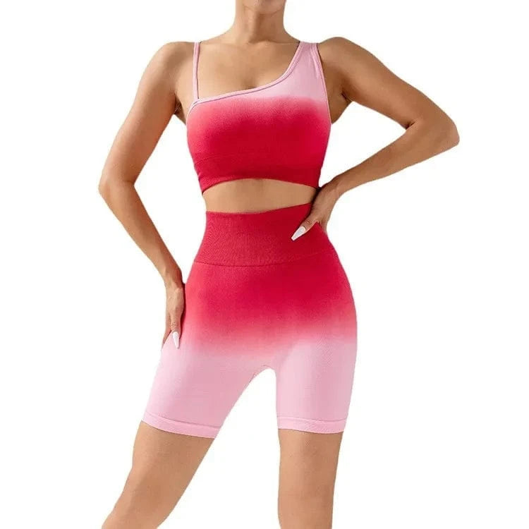 2024 2 Pcs Seamless Gradient Yoga Suit Workout Sports Bra + High Waist Shorts Gym Sport Set Fashion Shorts Sets Female