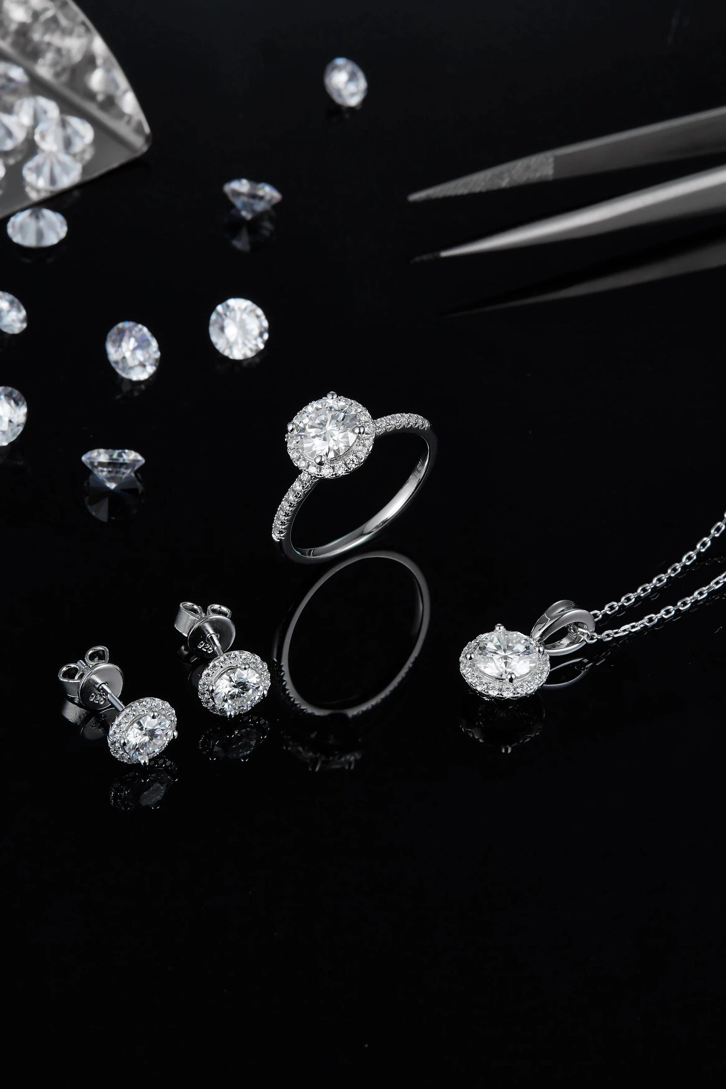 2024 925 Sterling Silver Round Brilliant Cut White D Moissanite Engagement Earring Necklace Jewelry Set For Women