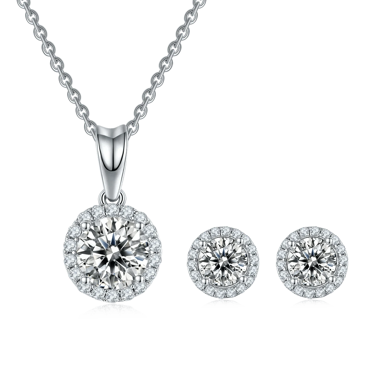 2024 925 Sterling Silver Round Brilliant Cut White D Moissanite Engagement Earring Necklace Jewelry Set For Women