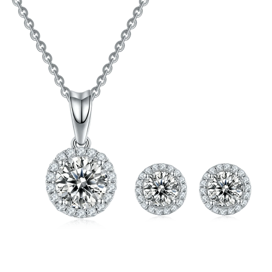 2024 925 Sterling Silver Round Brilliant Cut White D Moissanite Engagement Earring Necklace Jewelry Set For Women