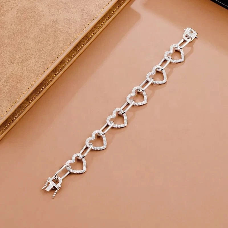 2024 AAAAA CZ Tennis Bracelet Bangles Gift Jewelry Hot Sell Designer S925 Sterling Silver Heart Diamond Chunky Silver Girl Zircon