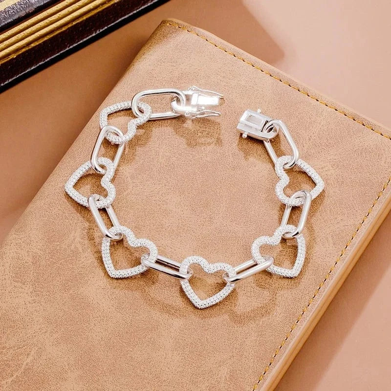 2024 AAAAA CZ Tennis Bracelet Bangles Gift Jewelry Hot Sell Designer S925 Sterling Silver Heart Diamond Chunky Silver Girl Zircon