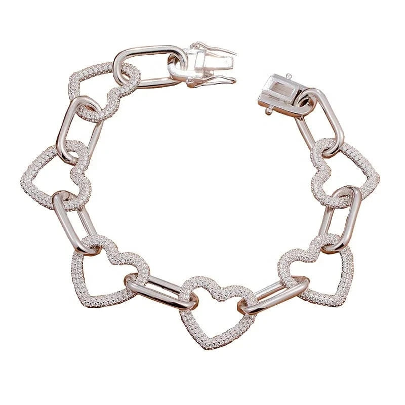 2024 AAAAA CZ Tennis Bracelet Bangles Gift Jewelry Hot Sell Designer S925 Sterling Silver Heart Diamond Chunky Silver Girl Zircon