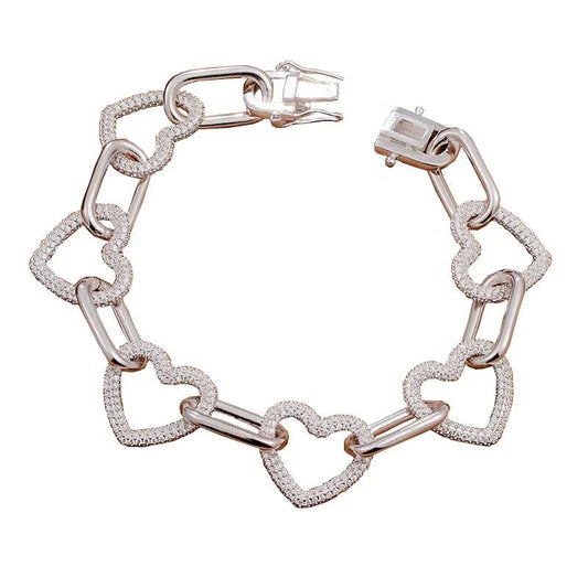 2024 AAAAA CZ Tennis Bracelet Bangles Gift Jewelry Hot Sell Designer S925 Sterling Silver Heart Diamond Chunky Silver Girl Zircon