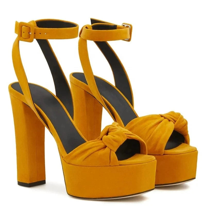 2024 Ankle Strap Woman Knotted High Heels Chunky Heel Platform Sandals