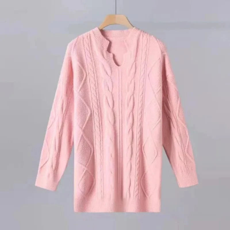 2024 Autumn and winter high-quality best-selling V-neck long sleeve loose thick fashion women's knitted long pullover sweater