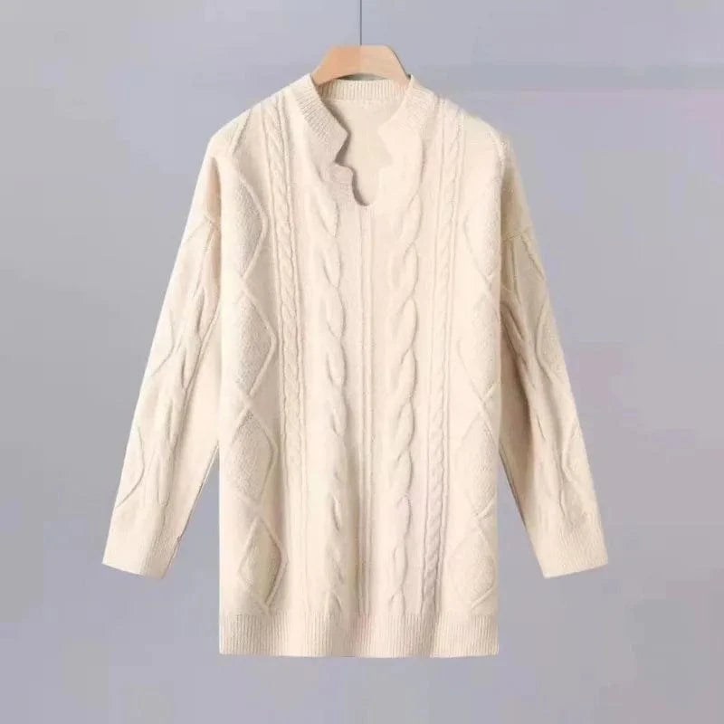 2024 Autumn and winter high-quality best-selling V-neck long sleeve loose thick fashion women's knitted long pullover sweater