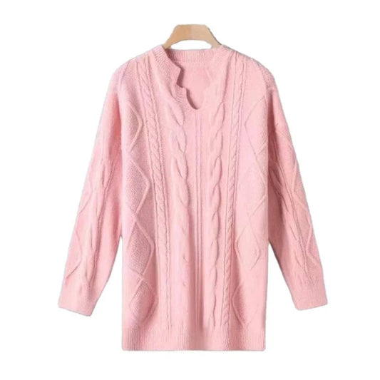 2024 Autumn and winter high-quality best-selling V-neck long sleeve loose thick fashion women's knitted long pullover sweater